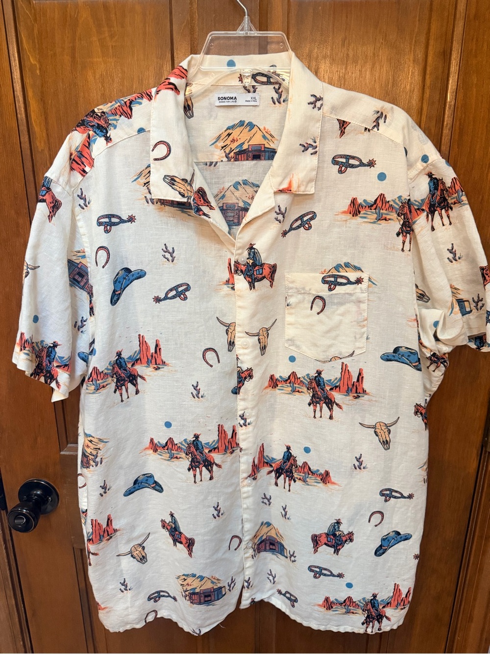 Sonoma Cream Short-Sleeve Button-Down with Western Print